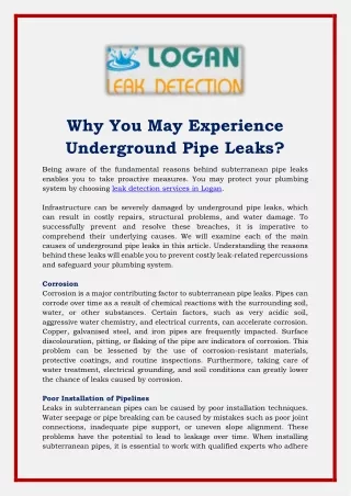 Why You May Experience Underground Pipe Leaks?