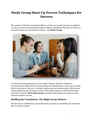 Study Group Start-Up Proven Techniques for Success