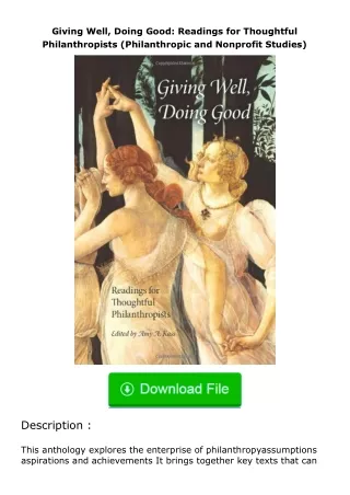 Download⚡(PDF)❤ Giving Well, Doing Good: Readings for Thoughtful Philanthropists (Philanthropic and Nonprofit Studies)