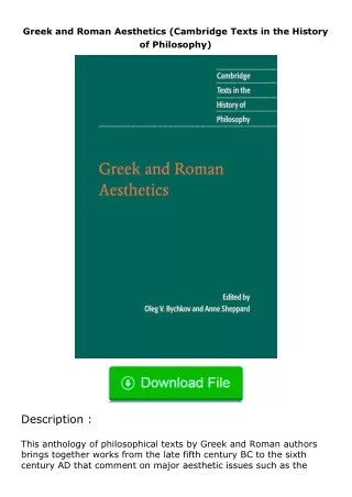 Download⚡PDF❤ Greek and Roman Aesthetics (Cambridge Texts in the History of Philosophy)