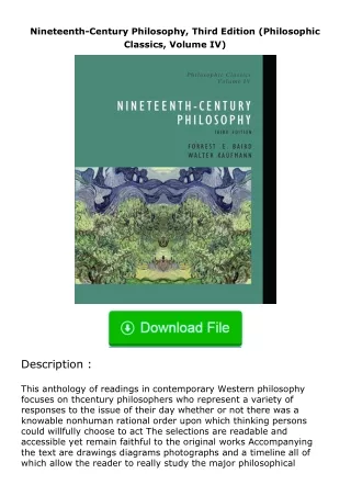 ❤PDF⚡ Nineteenth-Century Philosophy, Third Edition (Philosophic Classics, Volume IV)