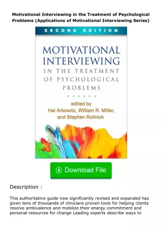 Download⚡PDF❤ Motivational Interviewing in the Treatment of Psychological Problems (Applications of Motivational Intervi