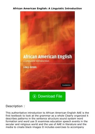 ❤PDF⚡ African American English: A Linguistic Introduction