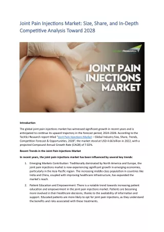 Joint Pain Injections Market: Size, Share, and In-Depth Competitive Analysis