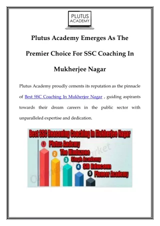 Top SSC Coaching in Mukherjee Nagar: Elevate Your Success with Plutus Academy