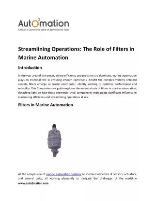 Streamlining Operations  The Role of Filters in Marine Automation