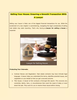 Selling Your House: Ensuring a Smooth Transaction With A Lawyer