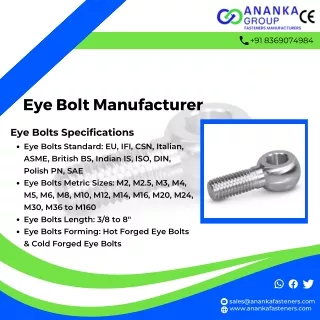 Bolts | SS Fasteners | Eye Bolt | Nuts | Screw | Fasteners Manufacturer - Ananka