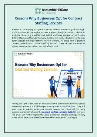 Reasons Why Businesses Opt for Contract Staffing Services