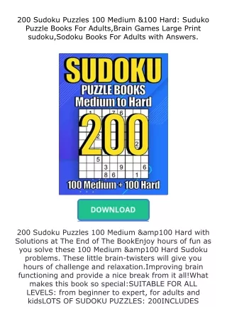read ❤️(✔️pdf✔️) 200 Sudoku Puzzles 100 Medium & 100 Hard: Suduko Puzzle Bo