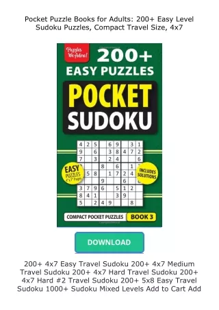 PDF✔Download❤ Pocket Puzzle Books for Adults: 200+ Easy Level Sudoku Puzzle