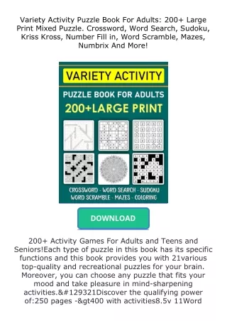 Download⚡PDF❤ Variety Activity Puzzle Book For Adults: 200+ Large Print Mix