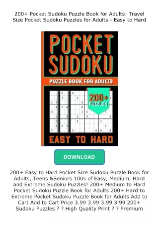 ❤PDF⚡ 200+ Pocket Sudoku Puzzle Book for Adults: Travel Size Pocket Sudoku