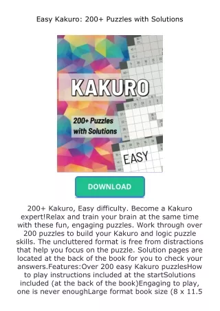 download⚡️ free (✔️pdf✔️) Easy Kakuro: 200+ Puzzles with Solutions