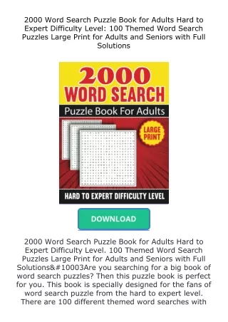 read ❤️(✔️pdf✔️) 2000 Word Search Puzzle Book for Adults Hard to Expert Dif