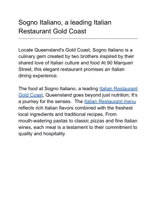 Sogno Italiano, a leading Italian Restaurant Gold Coast