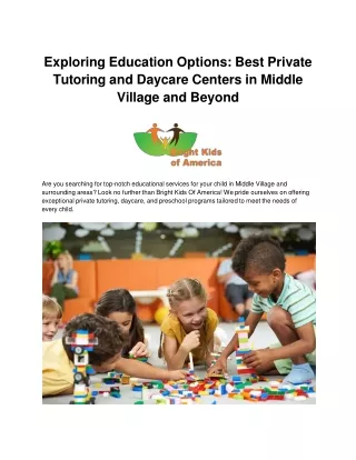 Exploring Education Options_ Best Private Tutoring and Daycare Centers in Middle Village and Beyond