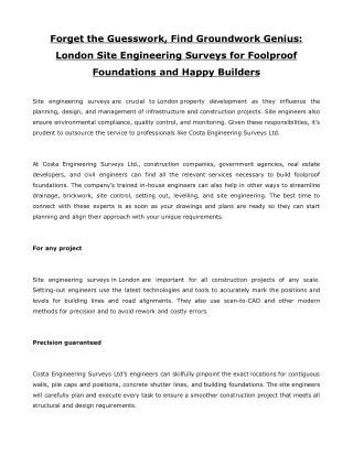 Forget the Guesswork, Find Groundwork Genius - London Site Engineering Surveys for Foolproof Foundations and Happy Build