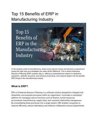 Top 15 Benefits of ERP in the Manufacturing Industry