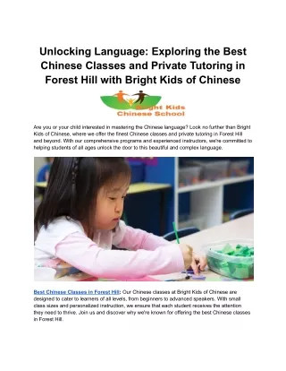 Unlocking Language_ Exploring the Best Chinese Classes and Private Tutoring in Forest Hill with Bright Kids of Chinese