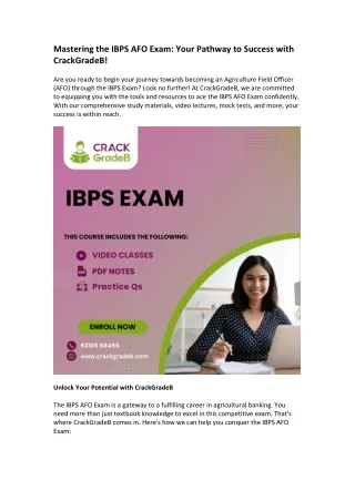 Mastering the IBPS AFO Exam Your Pathway to Success with CrackGradeB!