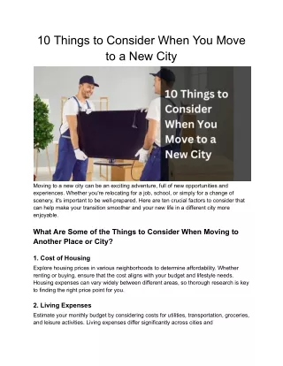 10 Things to Consider When You Move to a New City