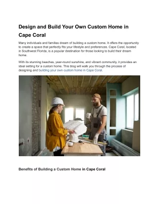 Design and Build Your Own Custom Home in Cape Coral