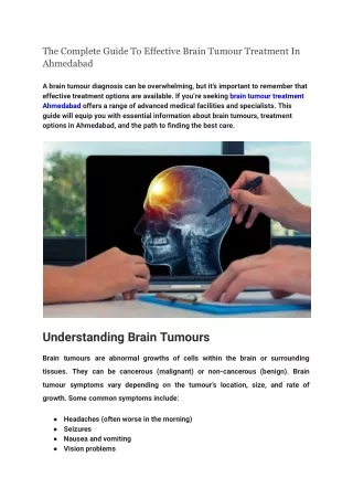 The Complete Guide To Effective Brain Tumour Treatment In Ahmedabad