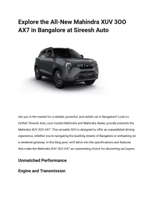 Explore the All-New Mahindra XUV 3OO AX7 in Bangalore at Sireesh Auto