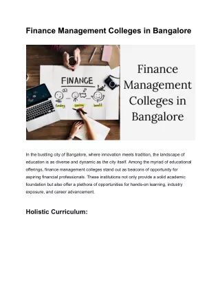 Finance Management Colleges in Bangalore