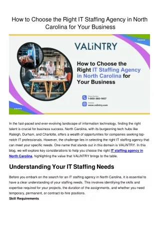 How to Choose the Right IT Staffing Agency in North Carolina for Your Business