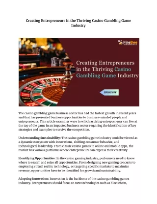 Creating Entrepreneurs in the Thriving Casino Gambling Game Industry