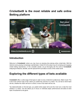 Cricketbet9 is the most reliable and safe online Betting platform