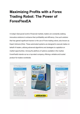 Maximizing Profits with a Forex Trading Robot The Power of ForexFlexEA