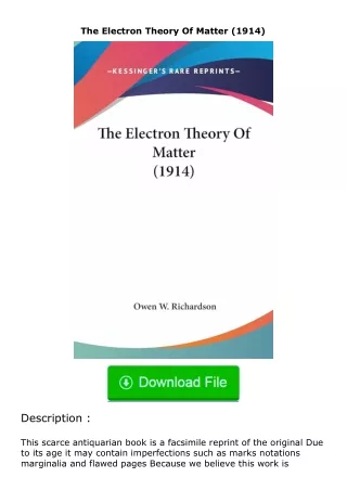 ❤️get (⚡️pdf⚡️) download The Electron Theory Of Matter (1914)