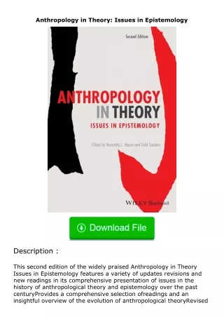 ❤PDF⚡ Anthropology in Theory: Issues in Epistemology