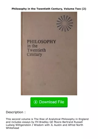 ❤️get (⚡️pdf⚡️) download Philosophy in the Twentieth Century, Volume Two (2)