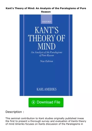 (❤️pdf)full✔download Kant's Theory of Mind: An Analysis of the Paralogisms of