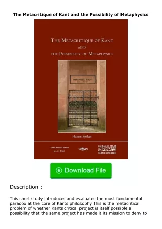 download⚡️ free (✔️pdf✔️) The Metacritique of Kant and the Possibility of Meta