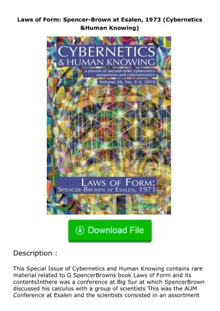 PDF✔Download❤ Laws of Form: Spencer-Brown at Esalen, 1973 (Cybernetics & Human