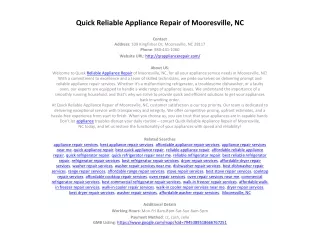 Quick Reliable Appliance Repair of Mooresville, NC