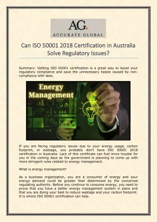 Can ISO 50001 2018 Certification in Australia Solve Regulatory Issues