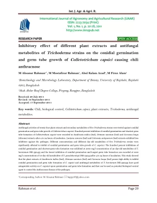 Inhibitory effect of different plant extracts and antifungal metabolites of Trichoderma strains on the conidial germinat
