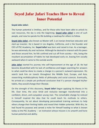 Seyed Jafar Jafari Teaches How to Reveal Inner Potential