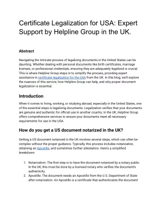 Certificate Legalization for USA_ Expert  Support by Helpline Group in the UK
