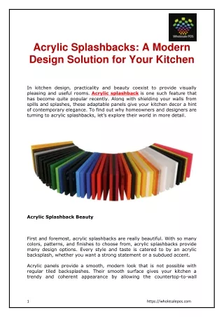 Acrylic Splashbacks A Modern Design Solution for Your Kitchen
