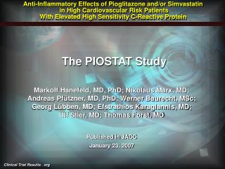Anti-Inflammatory Effects of Pioglitazone and/or Simvastatin in High Cardiovascular Risk Patients With Elevated High S