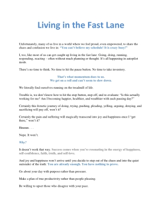 Living in the Fast Lane