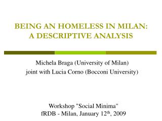 BEING AN HOMELESS IN MILAN: A DESCRIPTIVE ANALYSIS