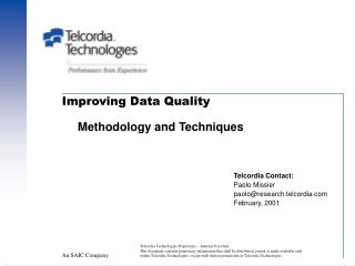 Improving Data Quality Methodology and Techniques